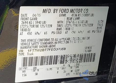 2015 Ford F-250 Lariat z USA, uszkodzony, nr VIN 1FT7W2BT7FED38359